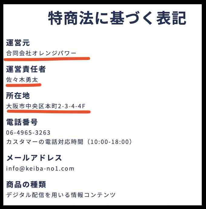 競馬ナンバー1の特定商取引法に基づく表記
